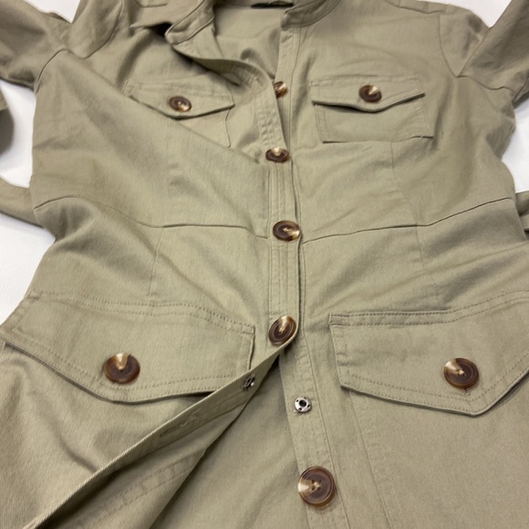 Du Jour Shirt Dress Khaki/Olive Button Down Utility hunger games Y2K Size 8P - Picture 3 of 16